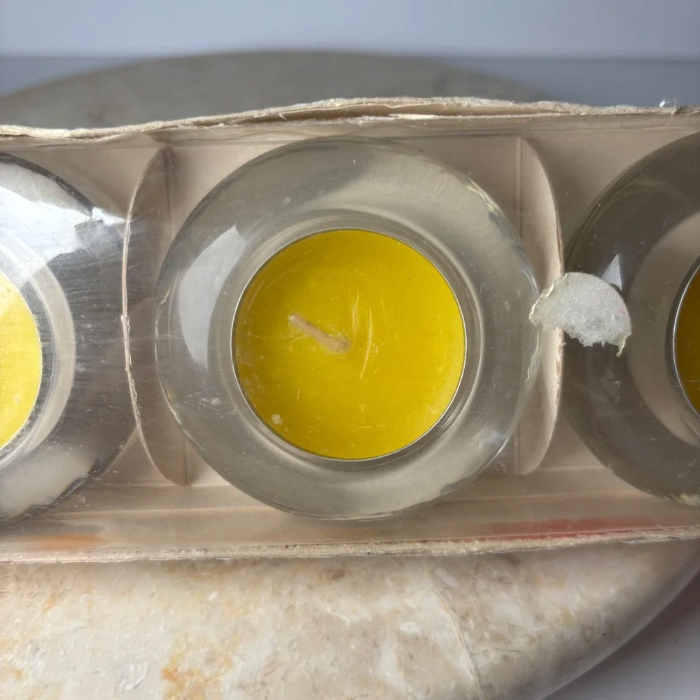 Pier 1 Imports Tealight Holder Set 3pc‎ Yellow Banana & Pineapple Scented Glass